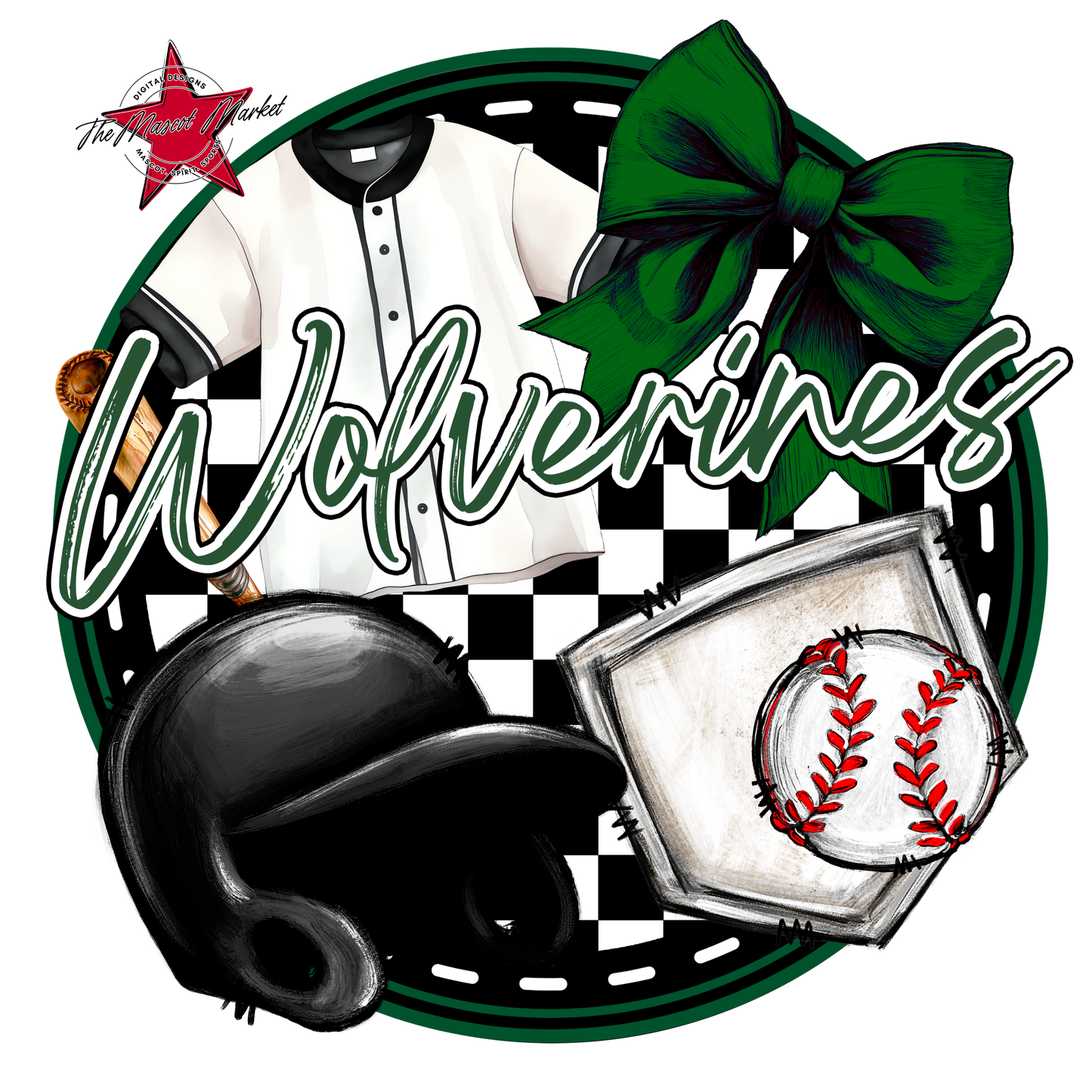 Wolverines Circle Baseball Design-Green