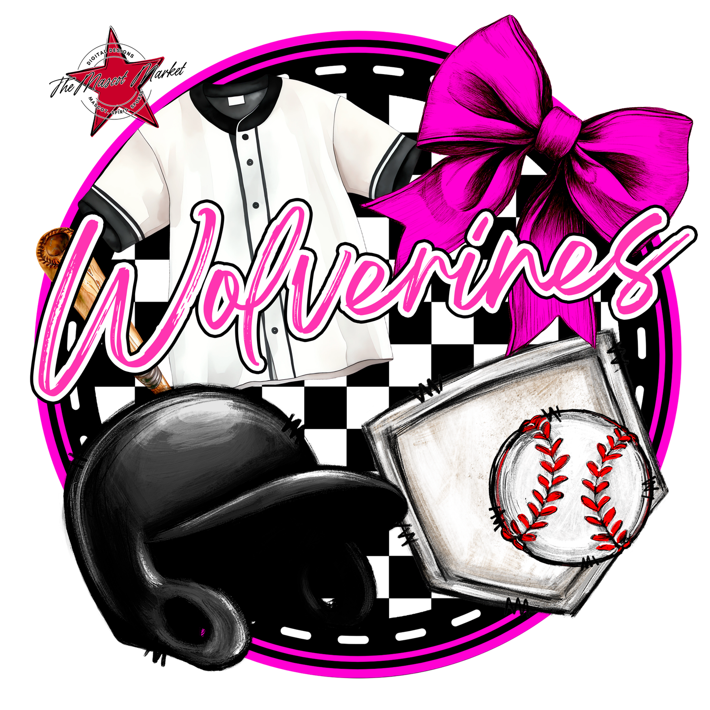 Wolverines Circle Baseball Design-Pink