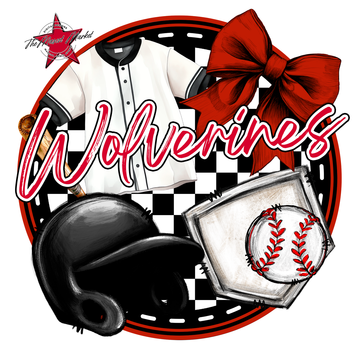 Wolverines Circle Baseball Design-Red