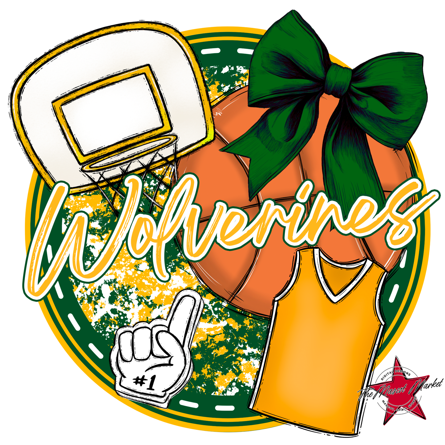 Wolverines Circle Basketball Design-Green-Yellow