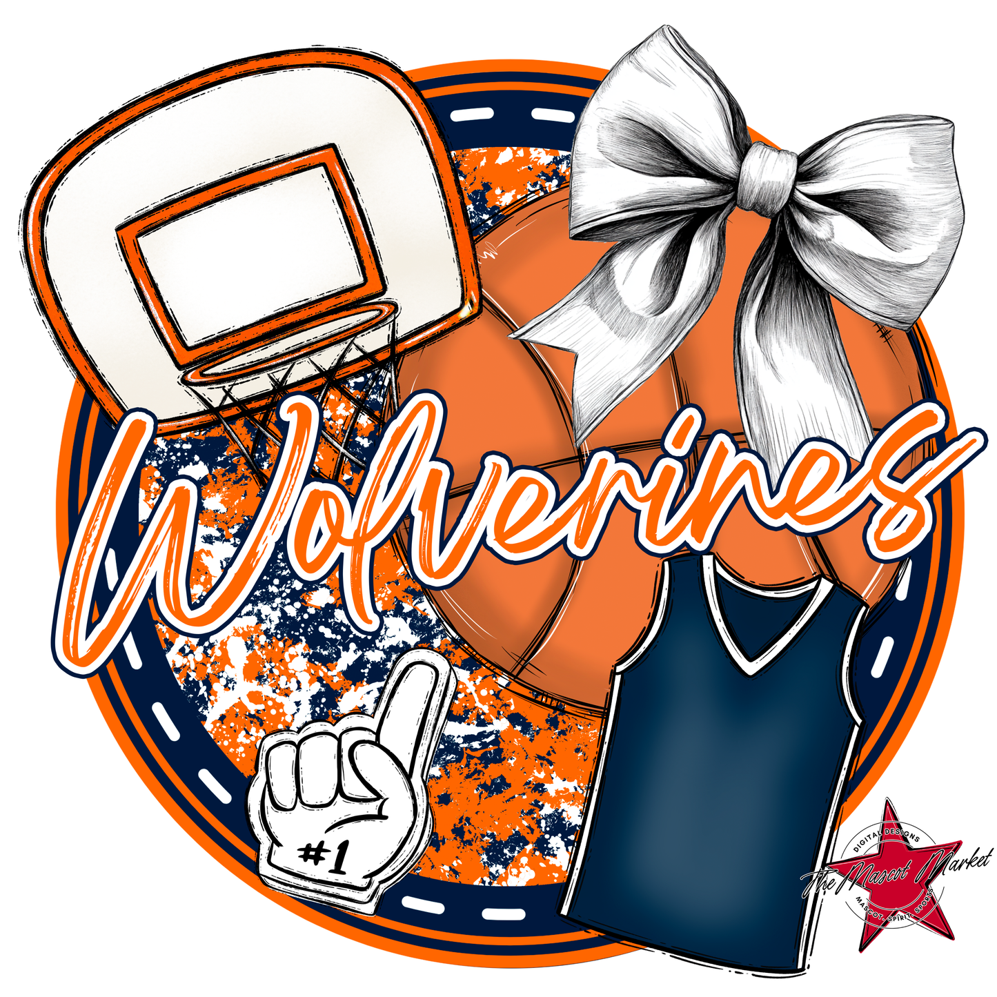 Wolverines Circle Basketball Design-Navy-Orange