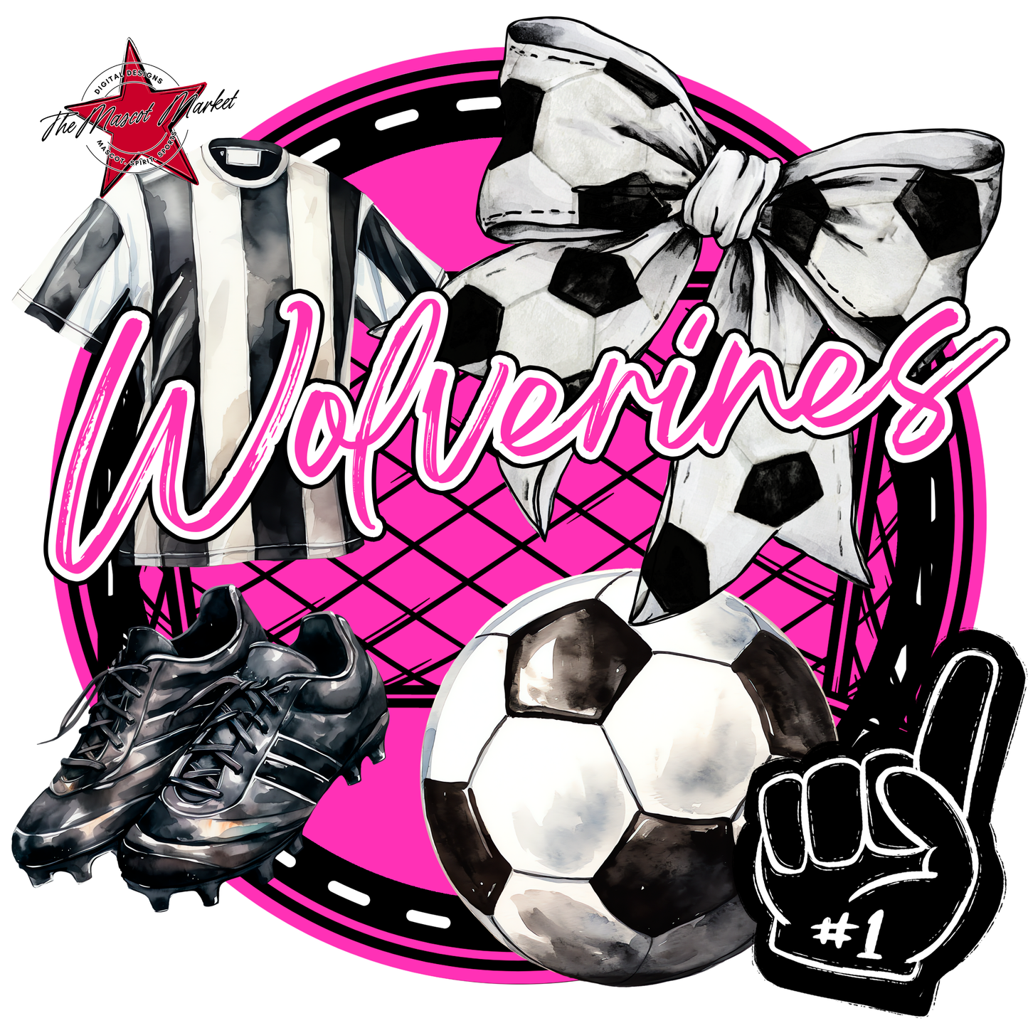 Wolverines Circle Soccer Design-Pink