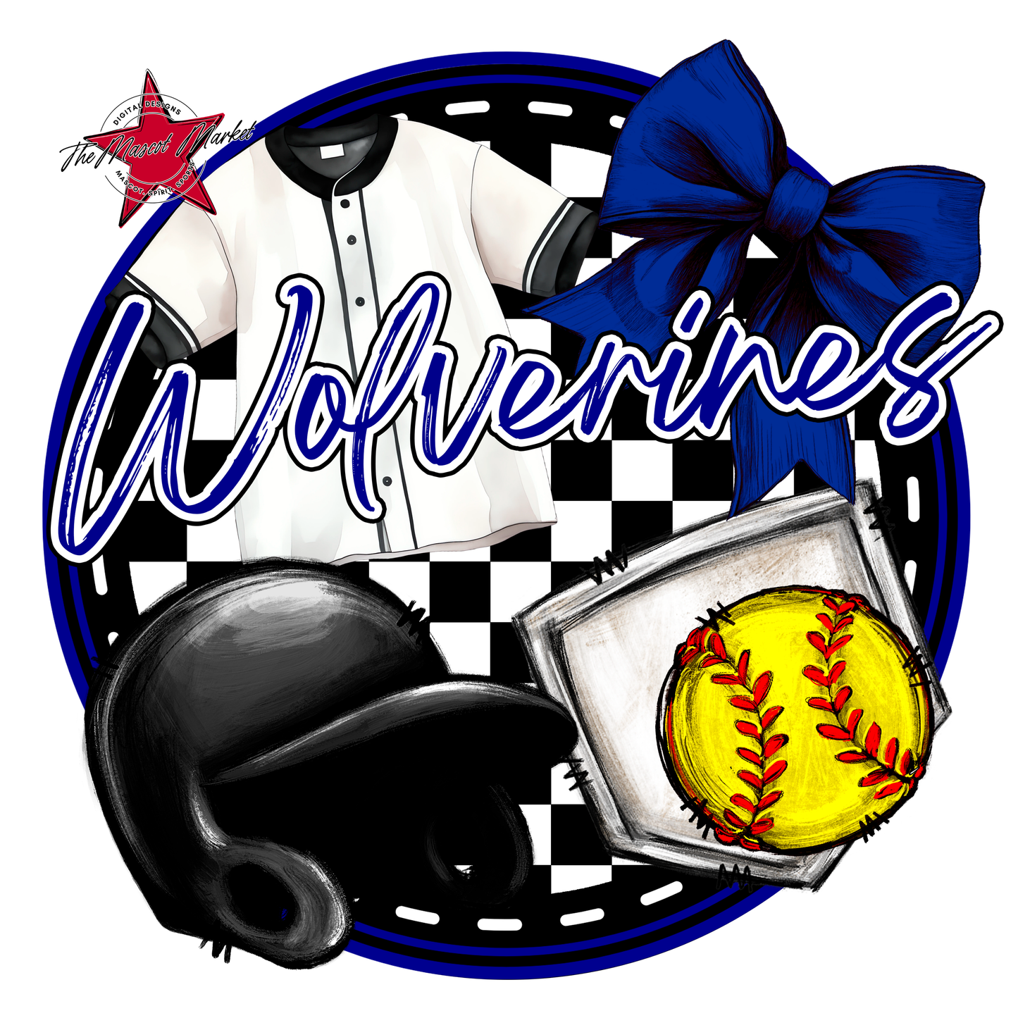 Wolverines Circle Softball Design-Blue