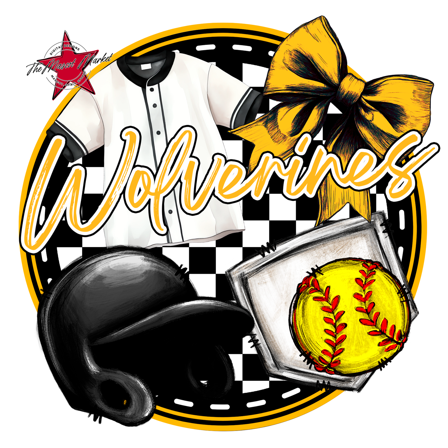 Wolverines Circle Softball Design-Yellow