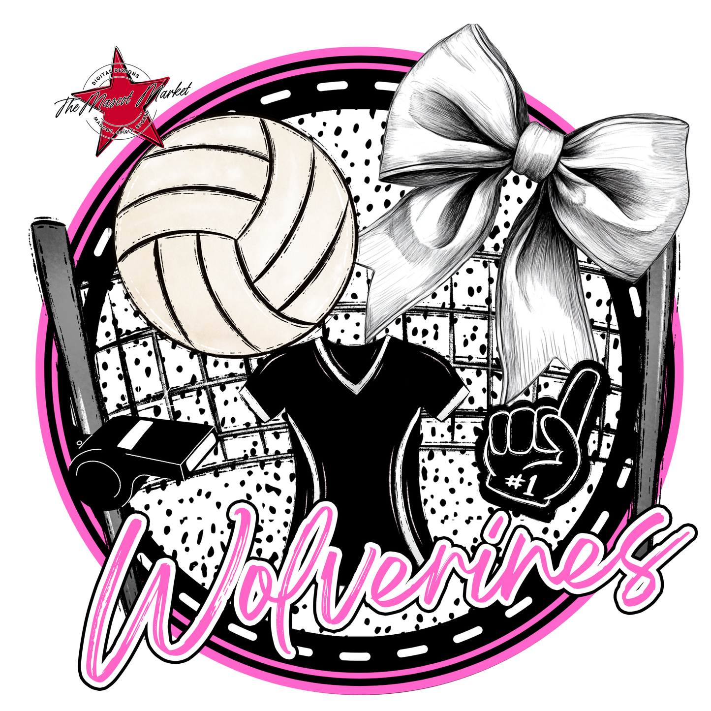Wolverines Circle Volleyball Design-Baby Pink