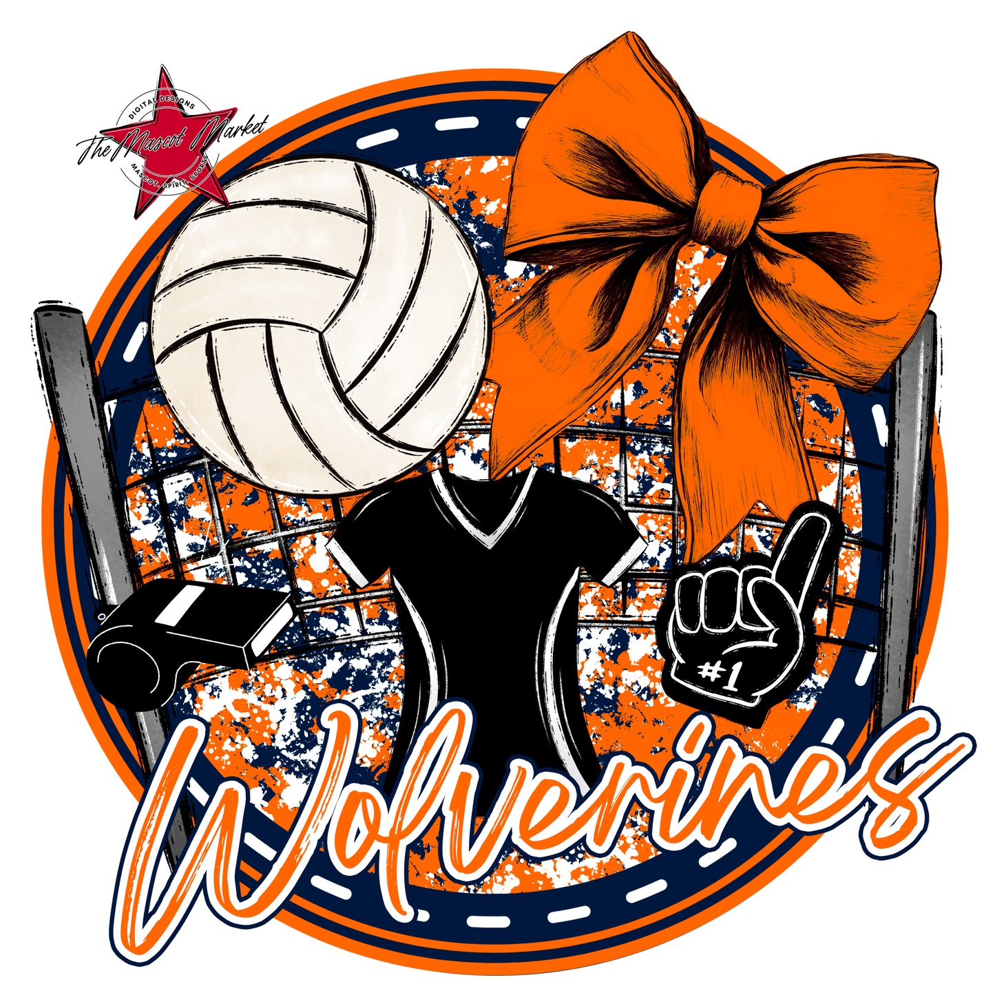 Wolverines Circle Volleyball Design-Navy-Orange