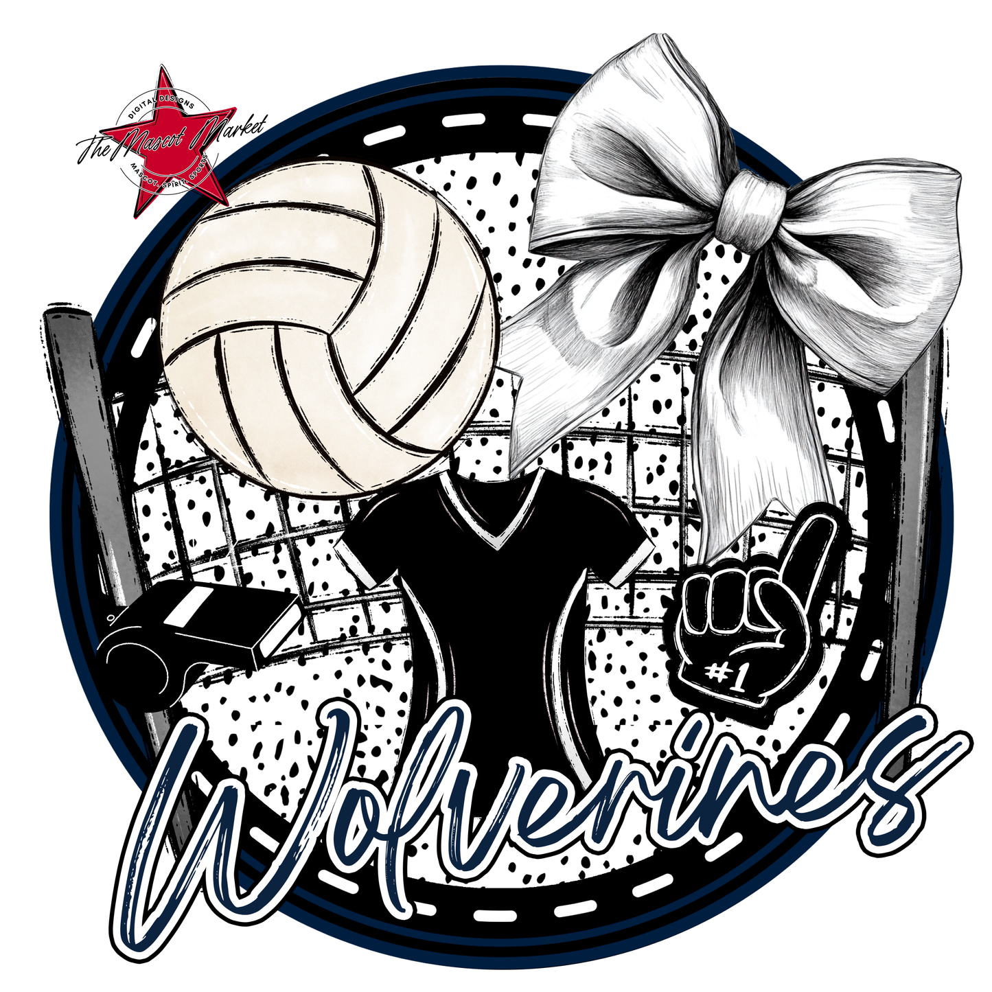 Wolverines Circle Volleyball Design-Navy