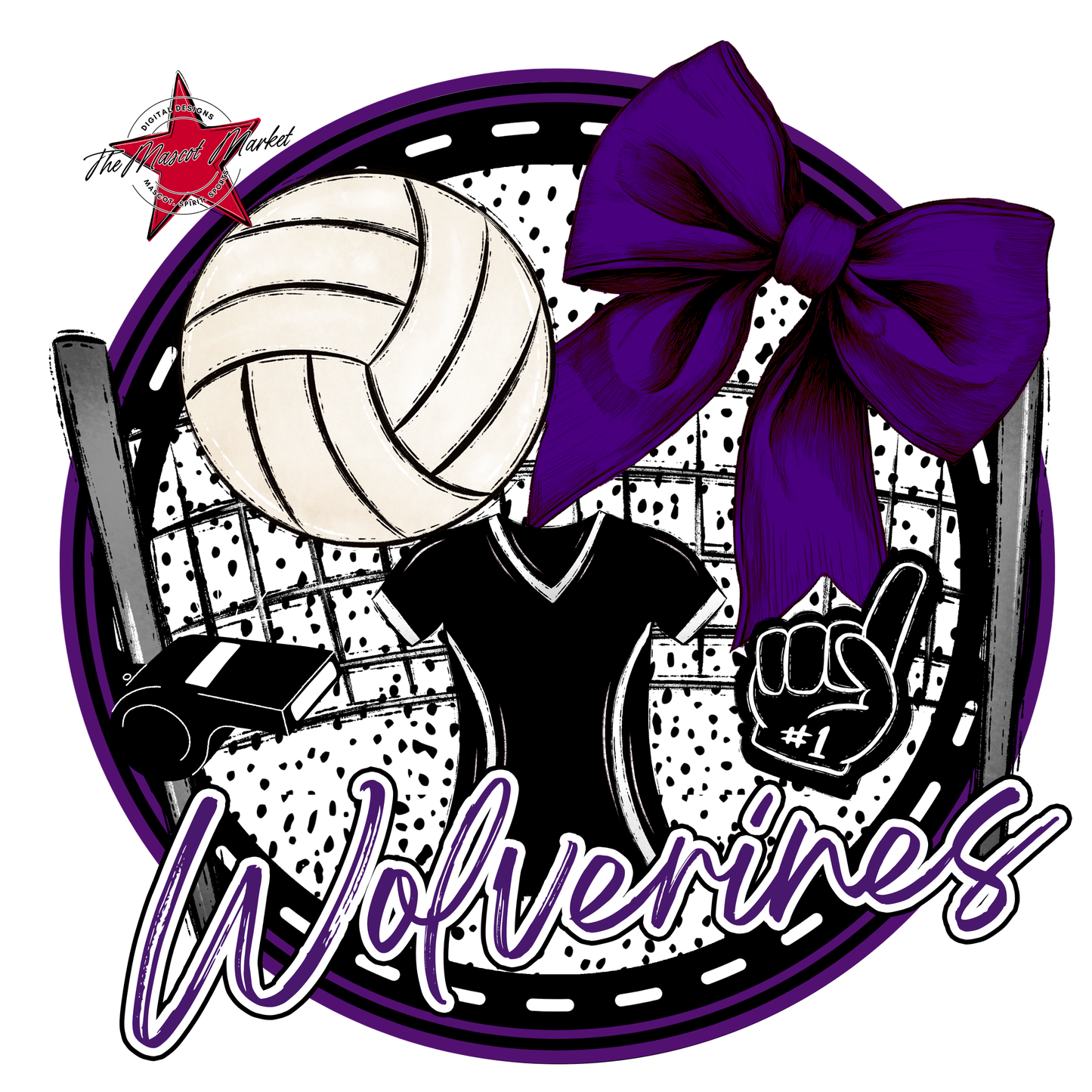 Wolverines Circle Volleyball Design-Purple
