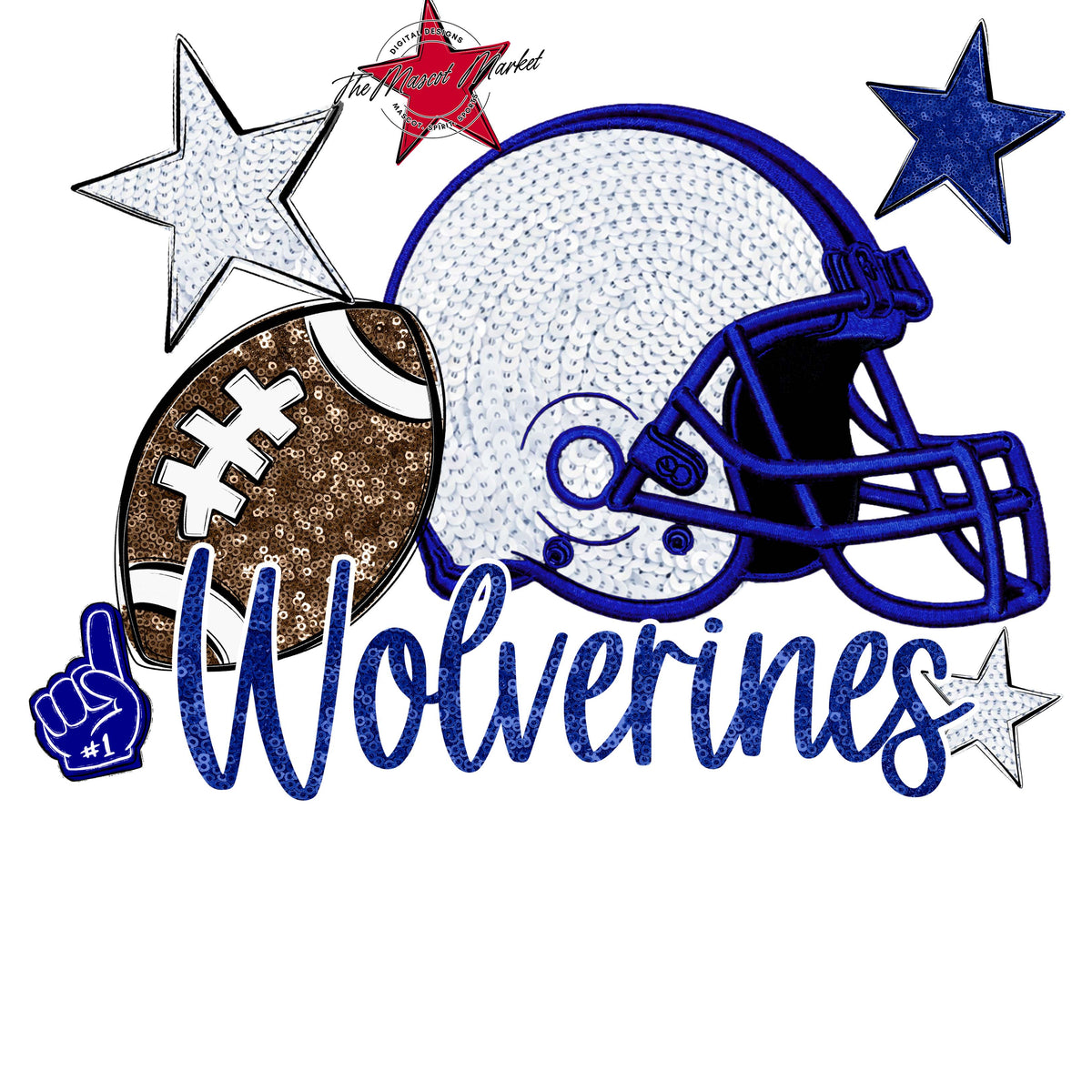 Wolverines Football Embroidered Sequins Design-Blue