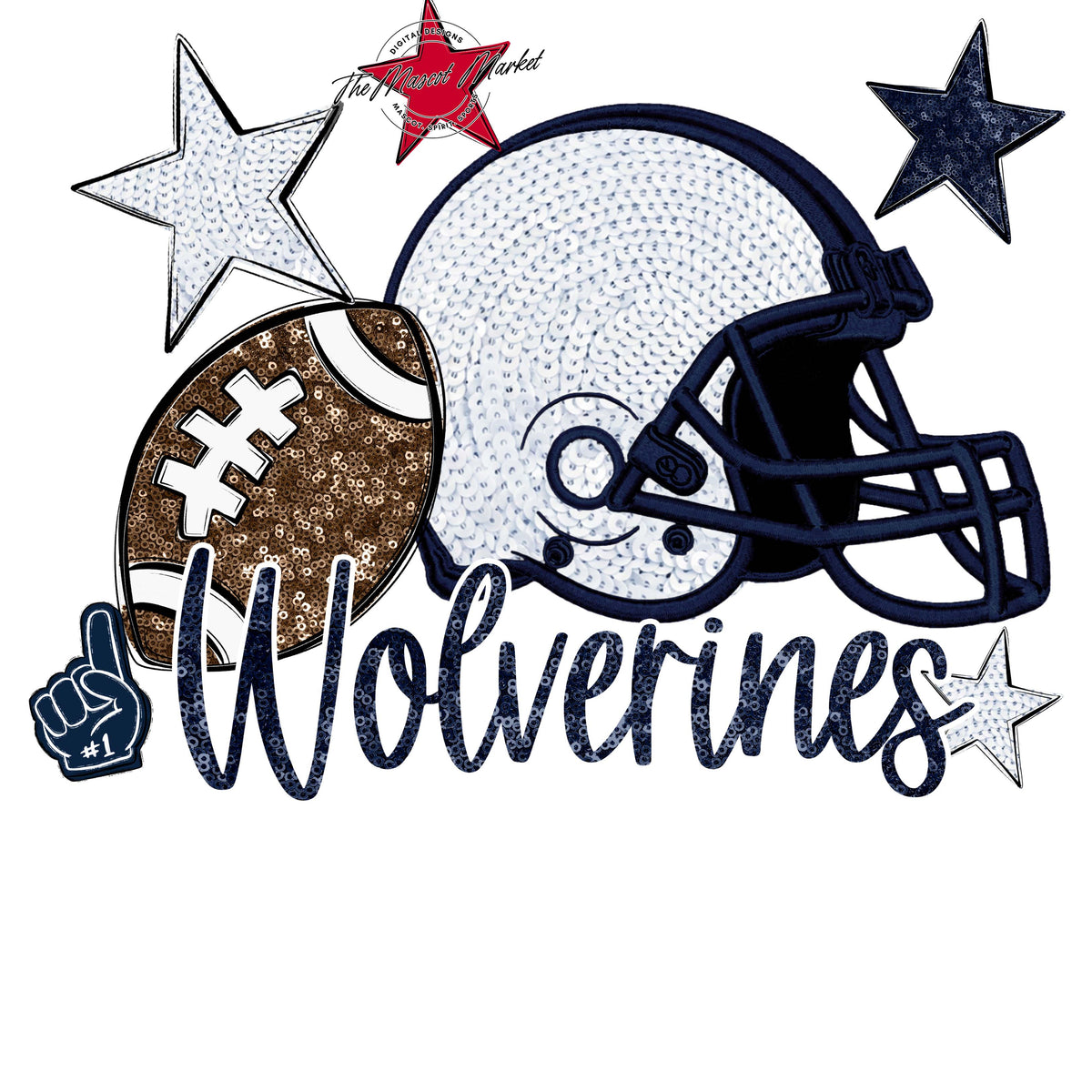 Wolverines Football Embroidered Sequins Design-Navy