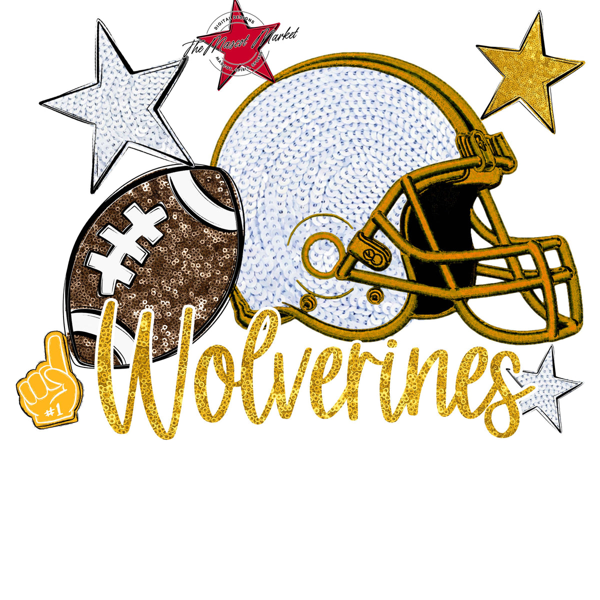 Wolverines Football Embroidered Sequins Design-Yellow