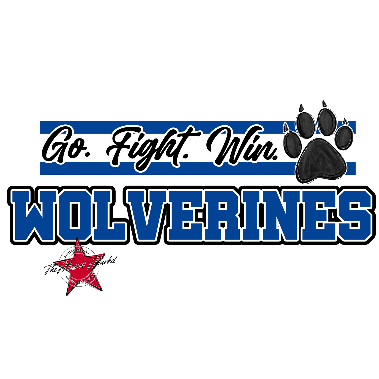 Wolverines Go Fight Win Mascot Lines-Off Blue
