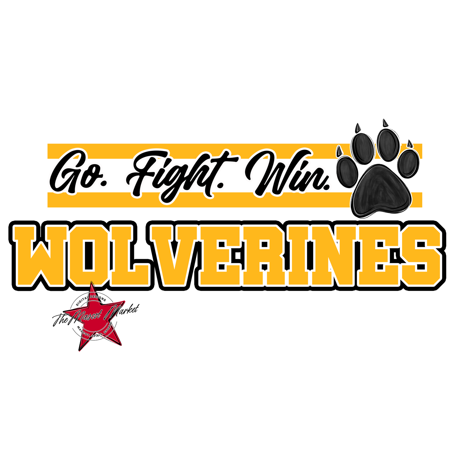 Wolverines Go Fight Win Mascot Lines-Yellow