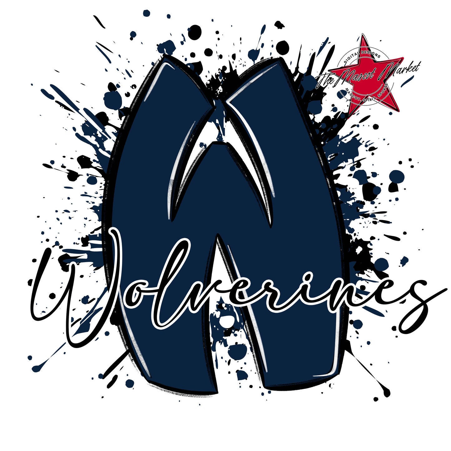 Wolverines Mascot Splatter-Navy