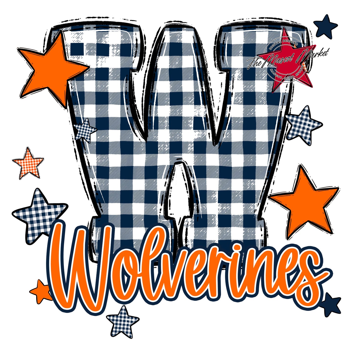 Wolverines Plaid Star Design-Navy & Orange