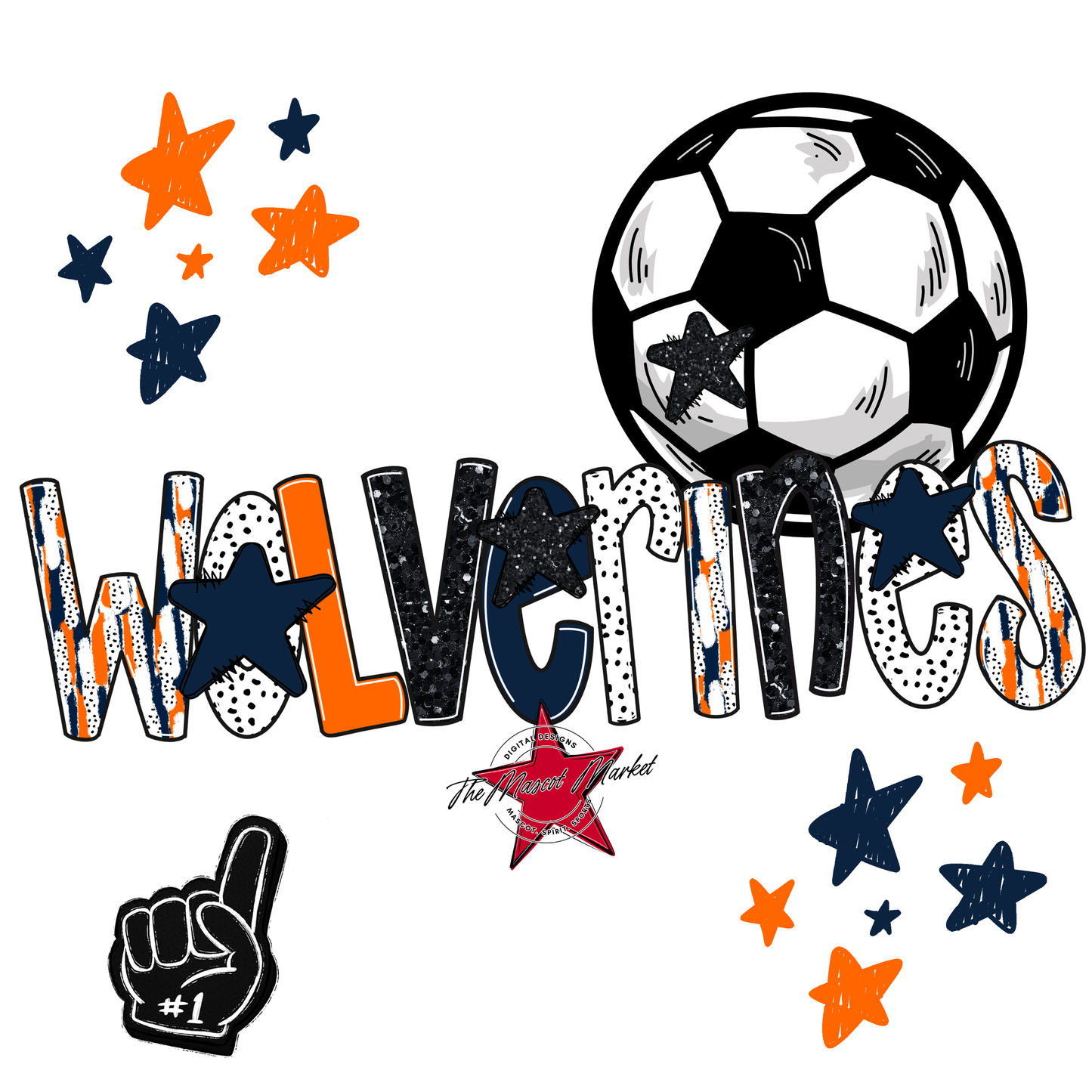 Wolverines Soccer Scrape-Navy-Orange