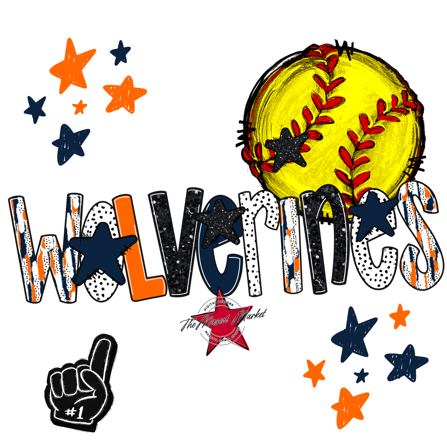 Wolverines Softball Scrape-Navy-Orange