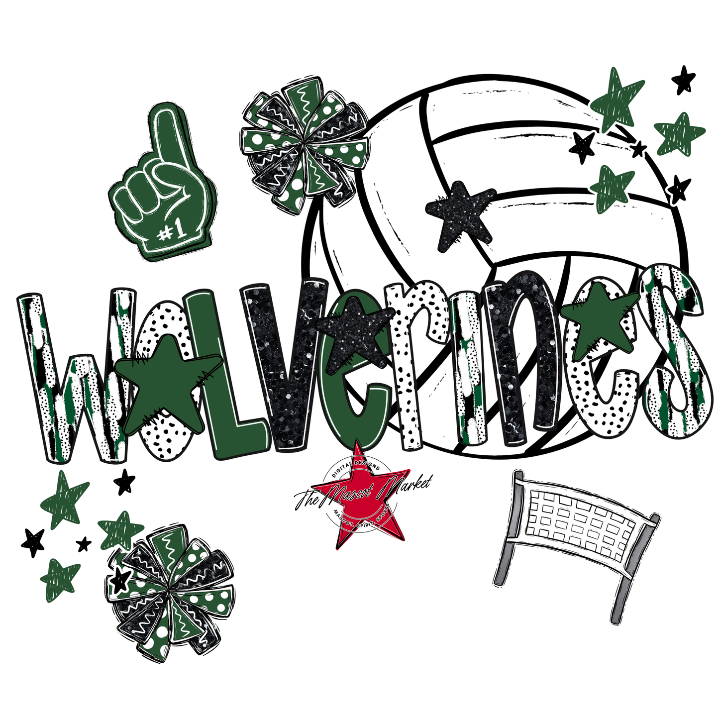 Wolverines Volleyball Scrape-Green