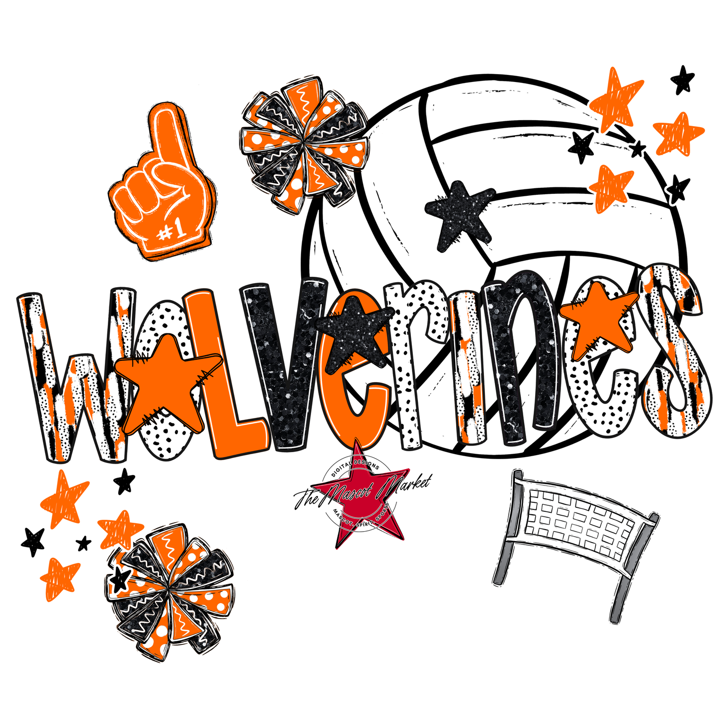Wolverines Volleyball Scrape-Orange