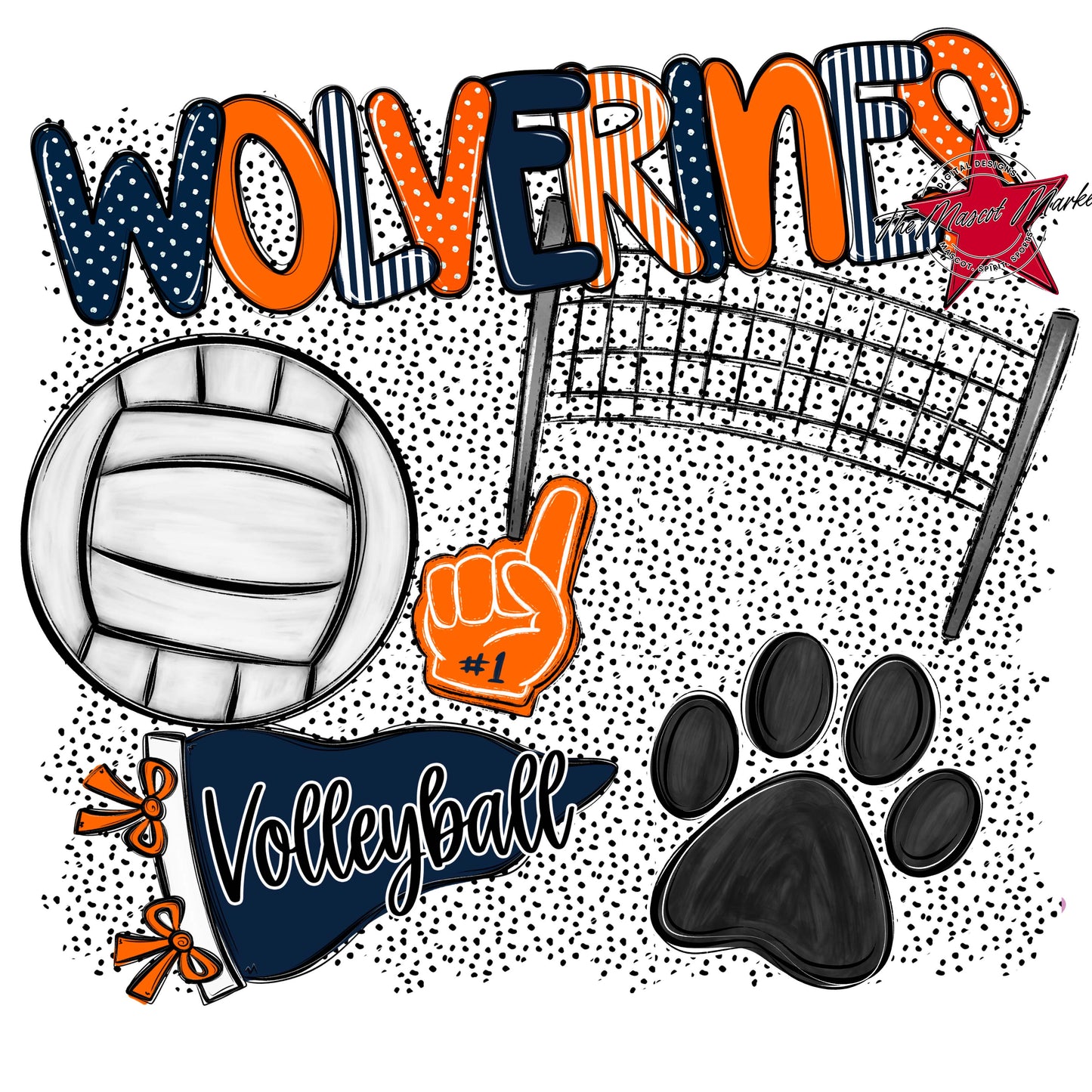 Wolverines Volleyball Spirit-Navy & Orange
