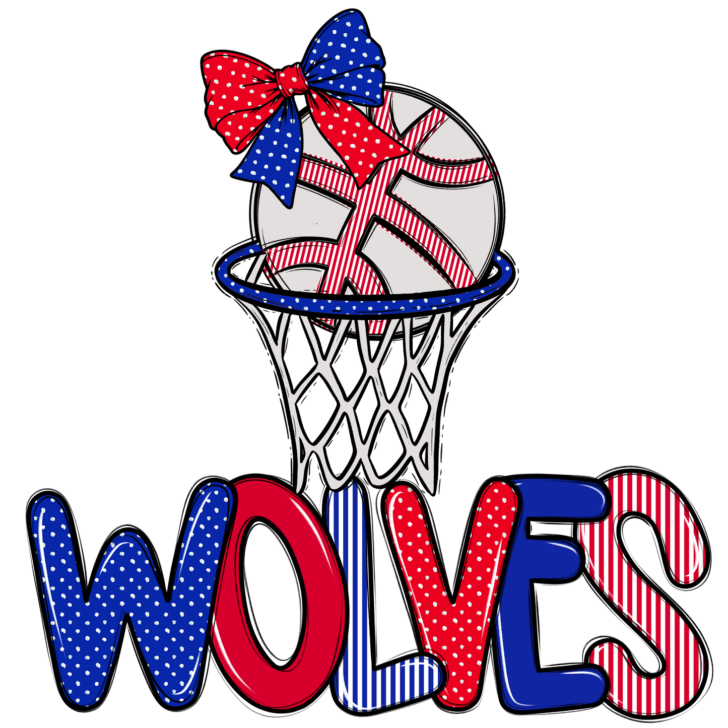 Wolves Basketball Spirit Design-Royal Blue & Red