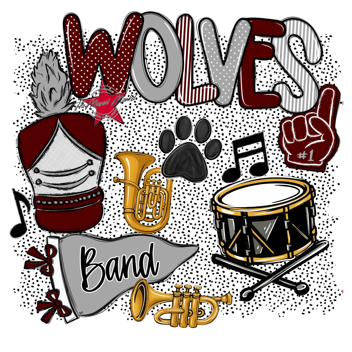 Wolves Band Spirit-Maroon & Grey