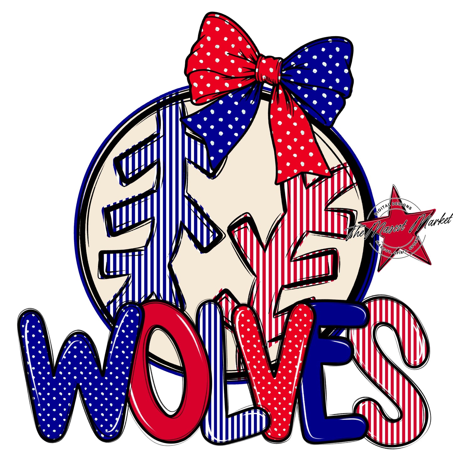 Wolves Baseball-Softball Spirit Design-Blue & Red