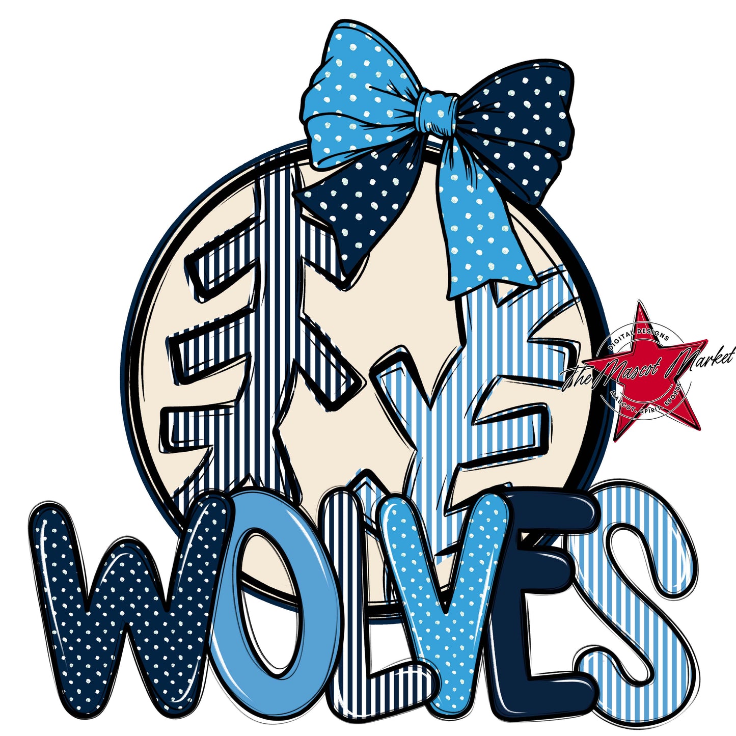 Wolves Baseball-Softball Spirit Design-Navy & Carolina Blue