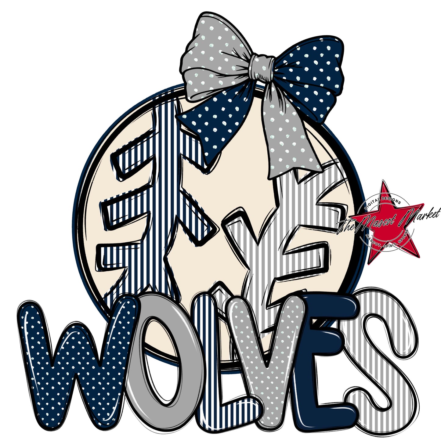 Wolves Baseball-Softball Spirit Design-Navy & Grey