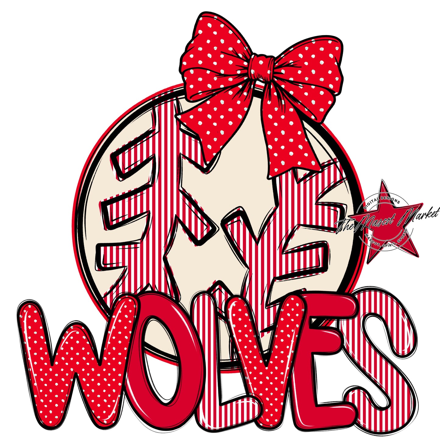 Wolves Baseball-Softball Spirit Design-Red