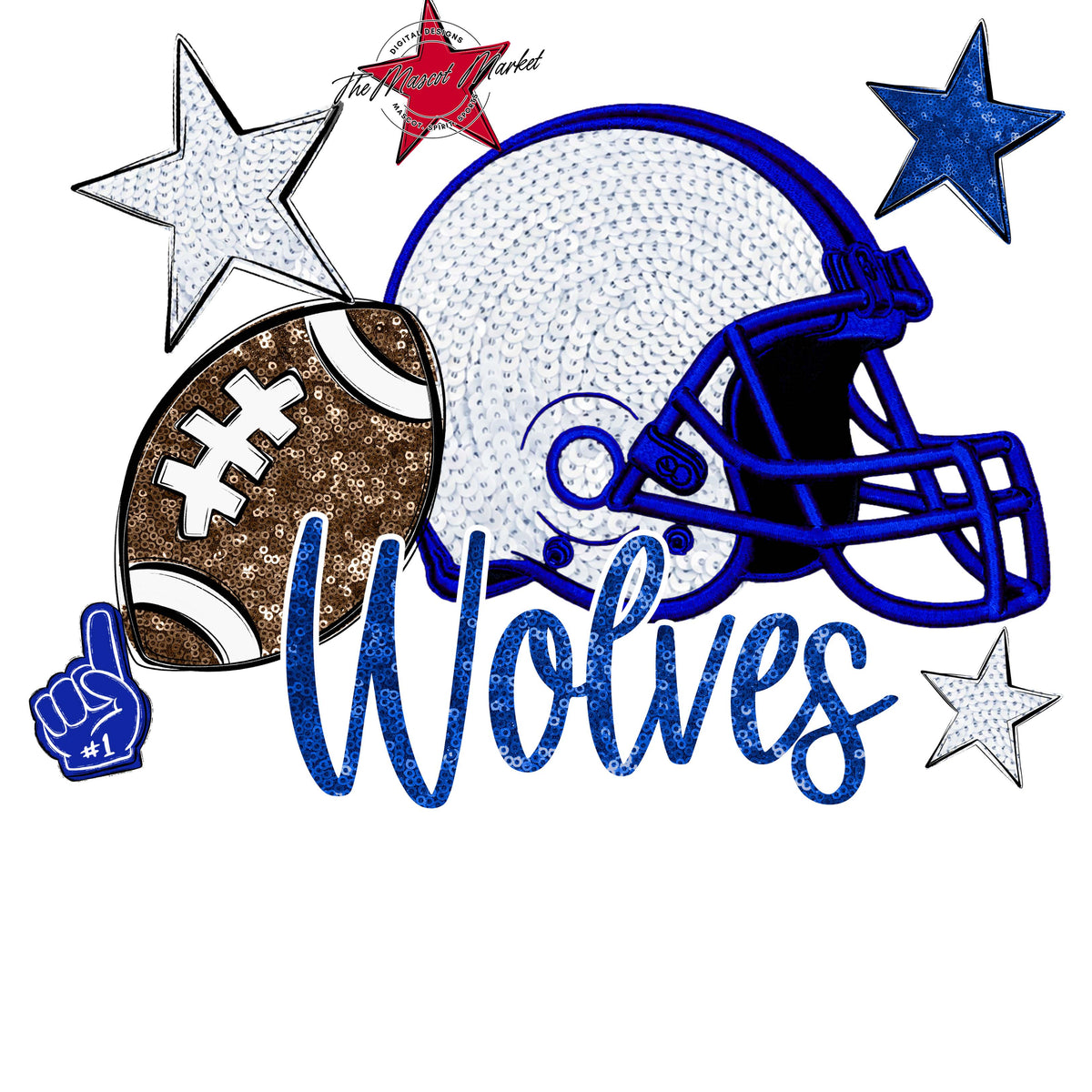 Wolves Football Embroidered Sequins Design-Royal Blue