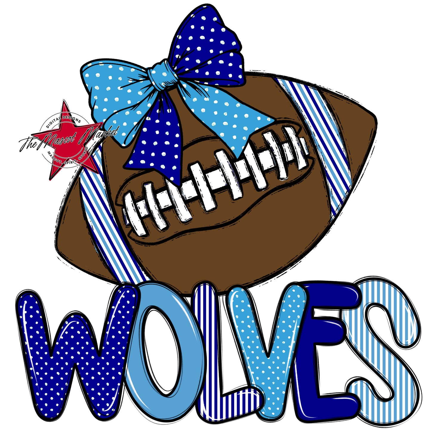 Wolves Football Spirit Design-Blue & Carolina Blue