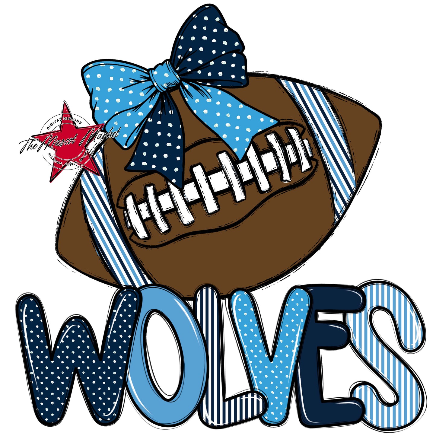 Wolves Football Spirit Design-Navy & Carolina Blue