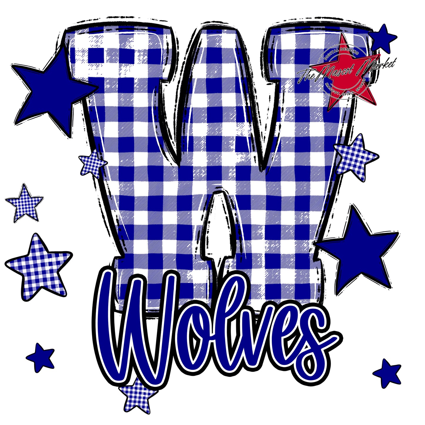 Wolves Plaid Star Design-Blue
