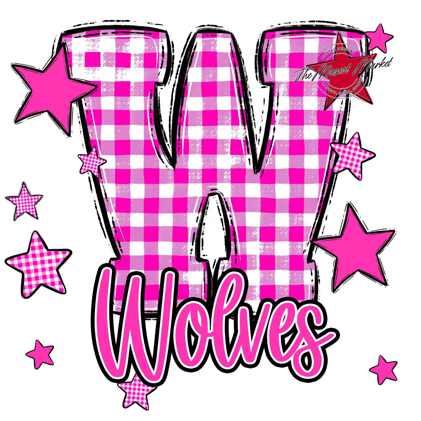 Wolves Plaid Star Design-Pink