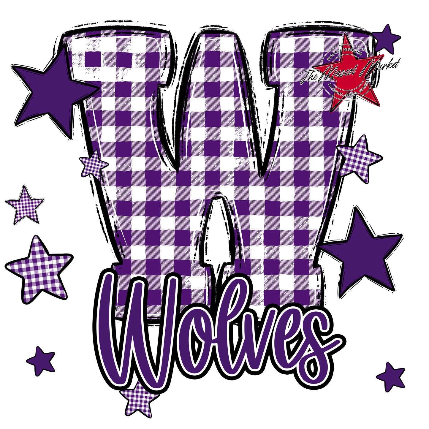 Wolves Plaid Star Design-Purple