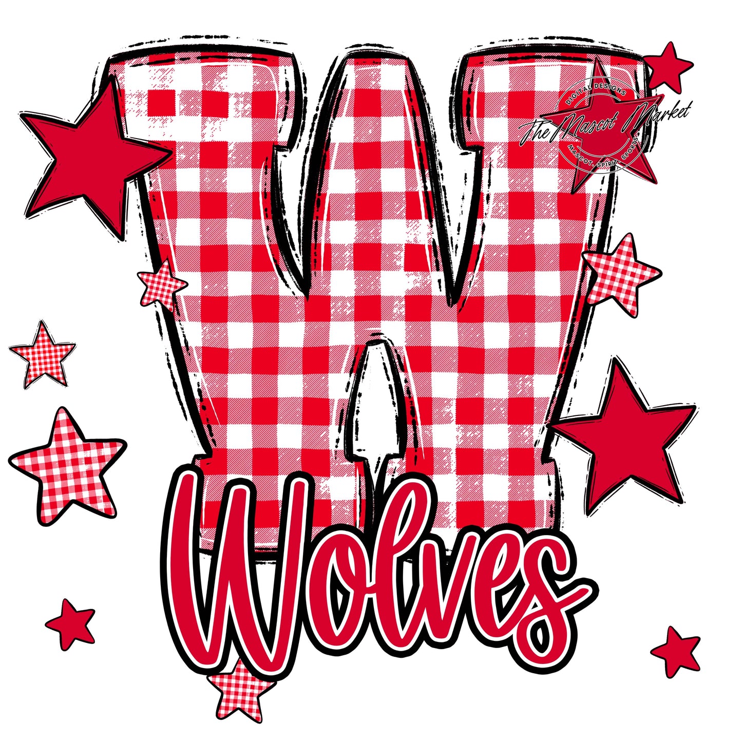 Wolves Plaid Star Design-Red