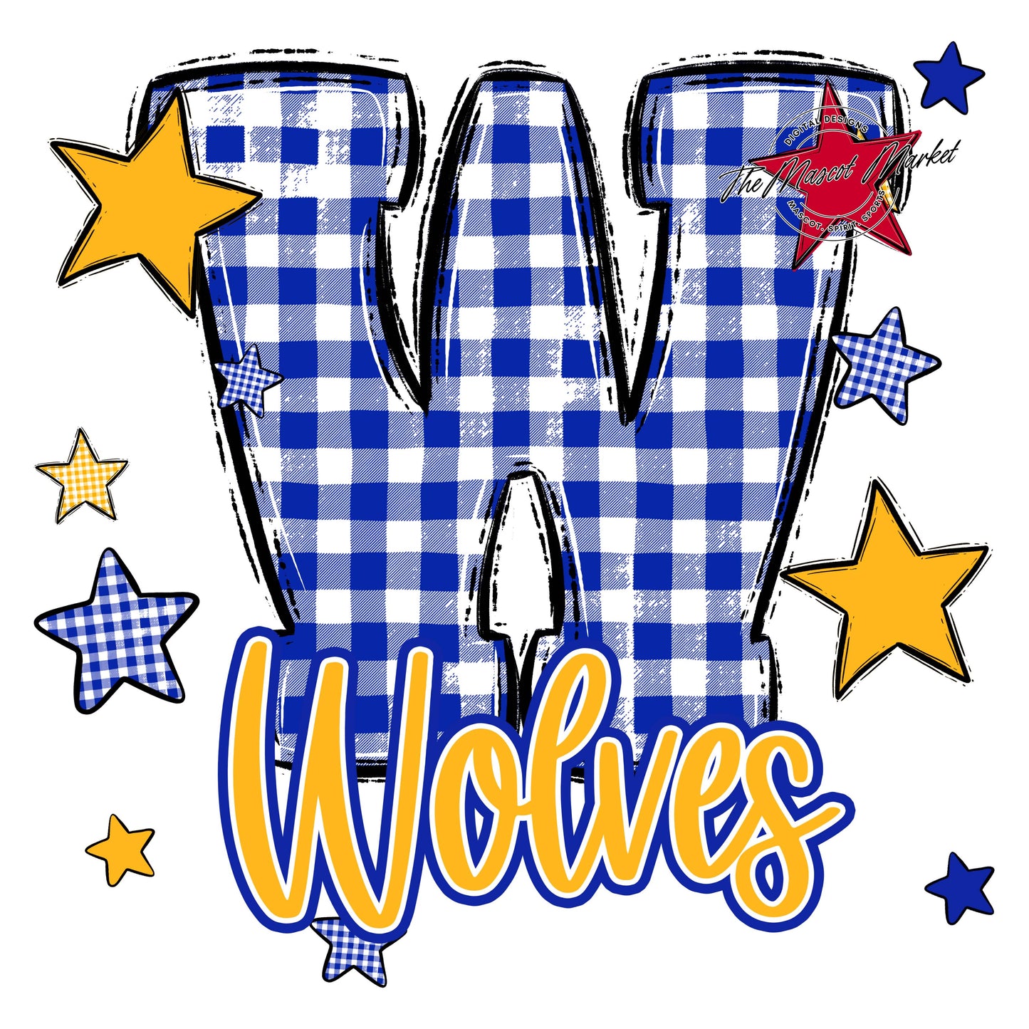 Wolves Plaid Star Design-Royal Blue & Yellow