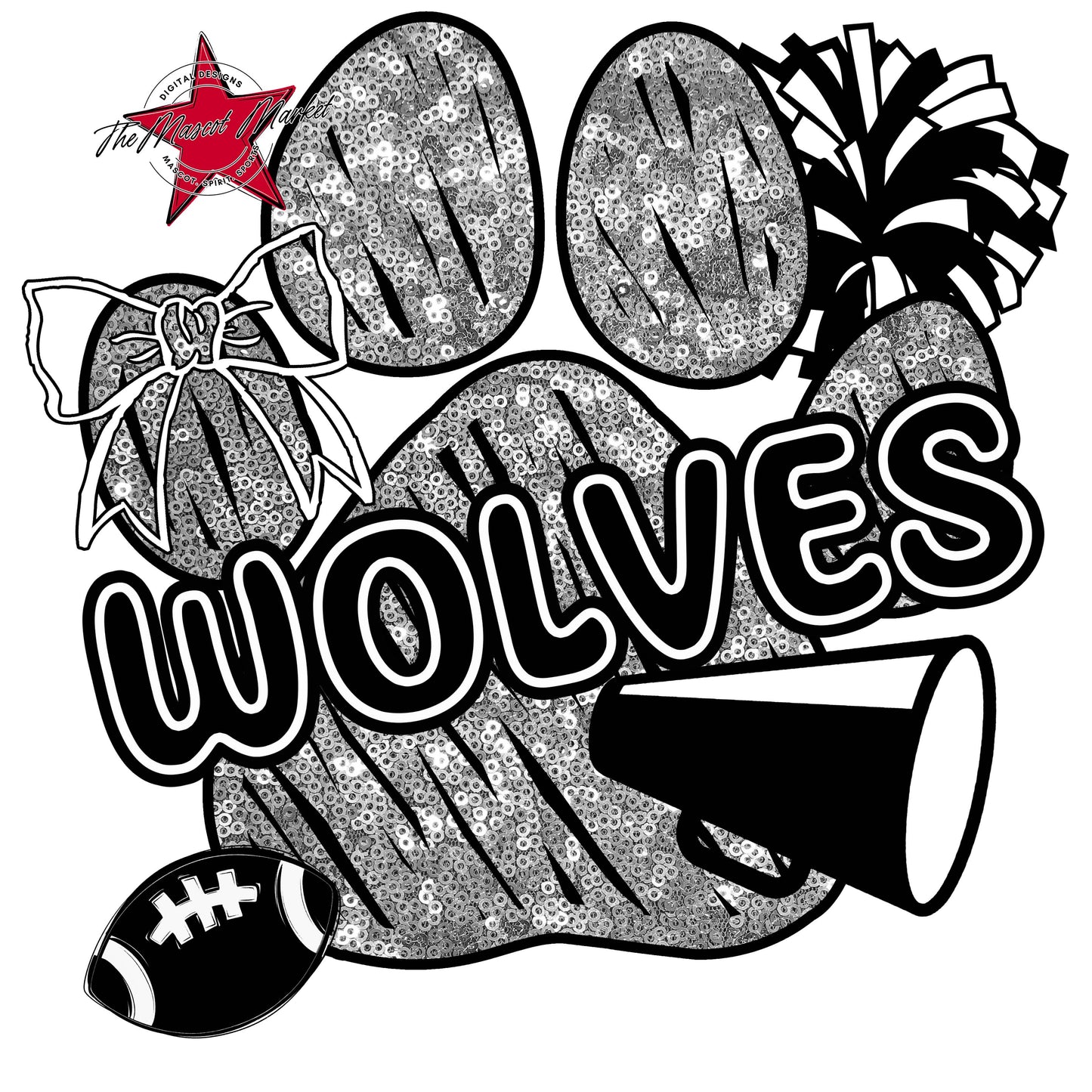 Wolves Sequins Paw Print Design-Silver
