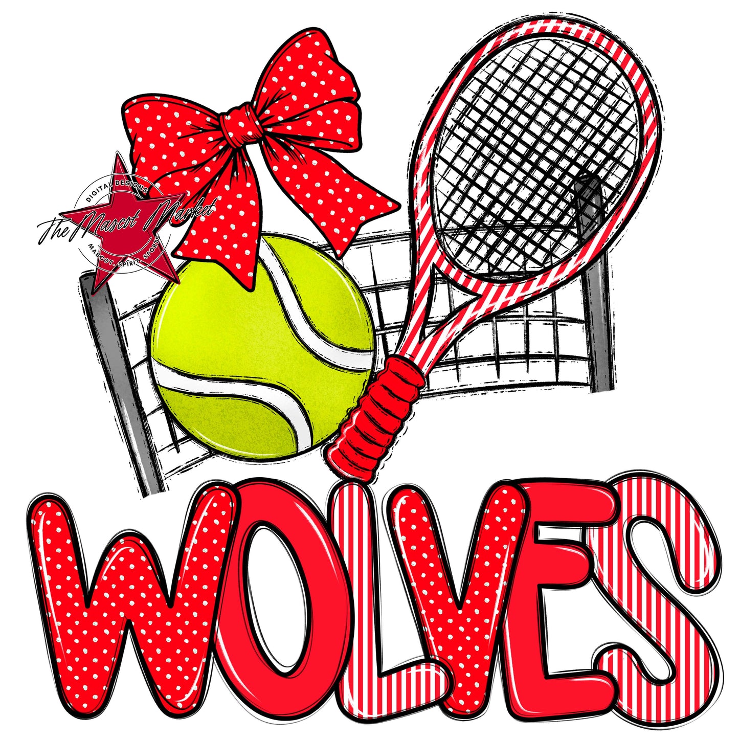 Wolves Tennis Spirit Design-Bright Red