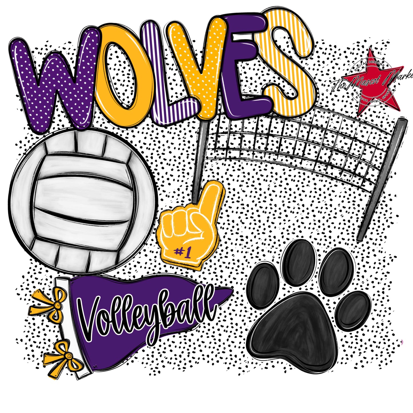 Wolves Volleyball Spirit-Purple & Yellow