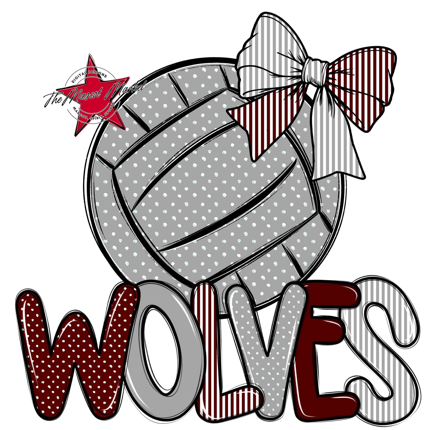 Wolves Volleyball Spirit Design-Maroon & Grey