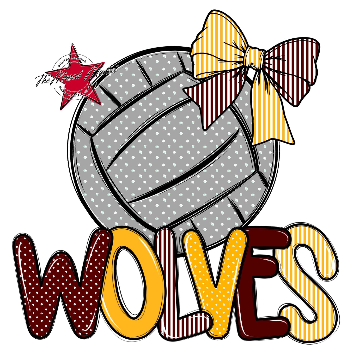 Wolves Volleyball Spirit Design-Maroon & Yellow