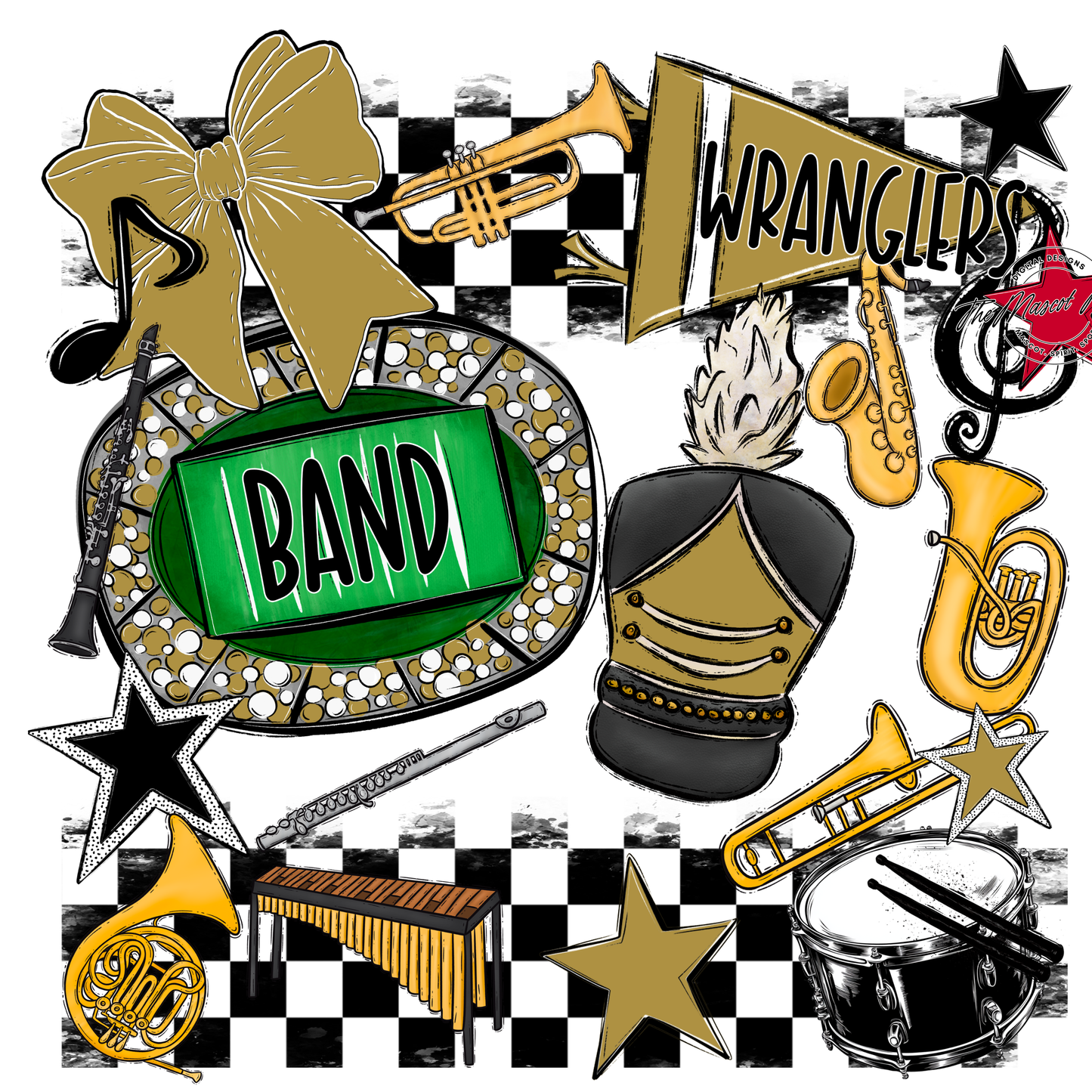 Wranglers Checkers Band Spirit Design-Gold