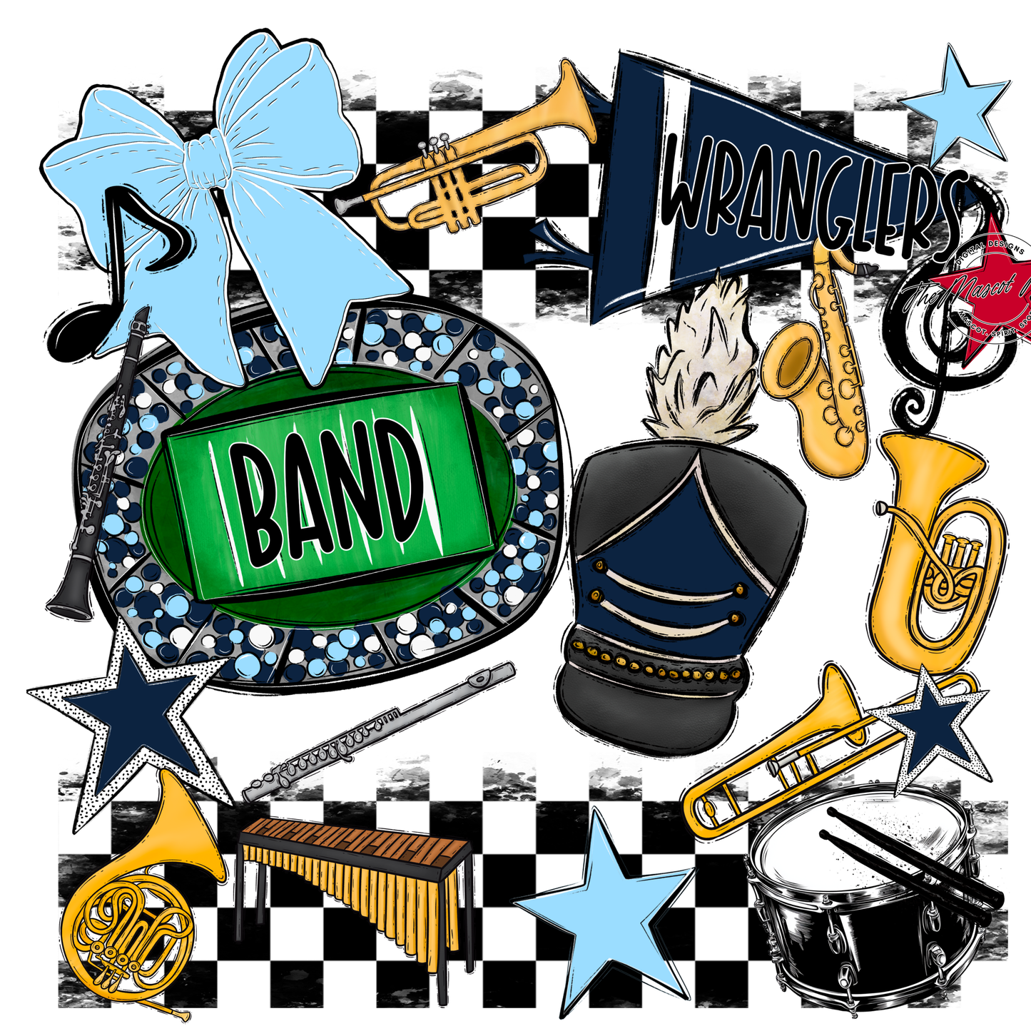 Wranglers Checkers Band Spirit Design-Navy-Columbia Blue