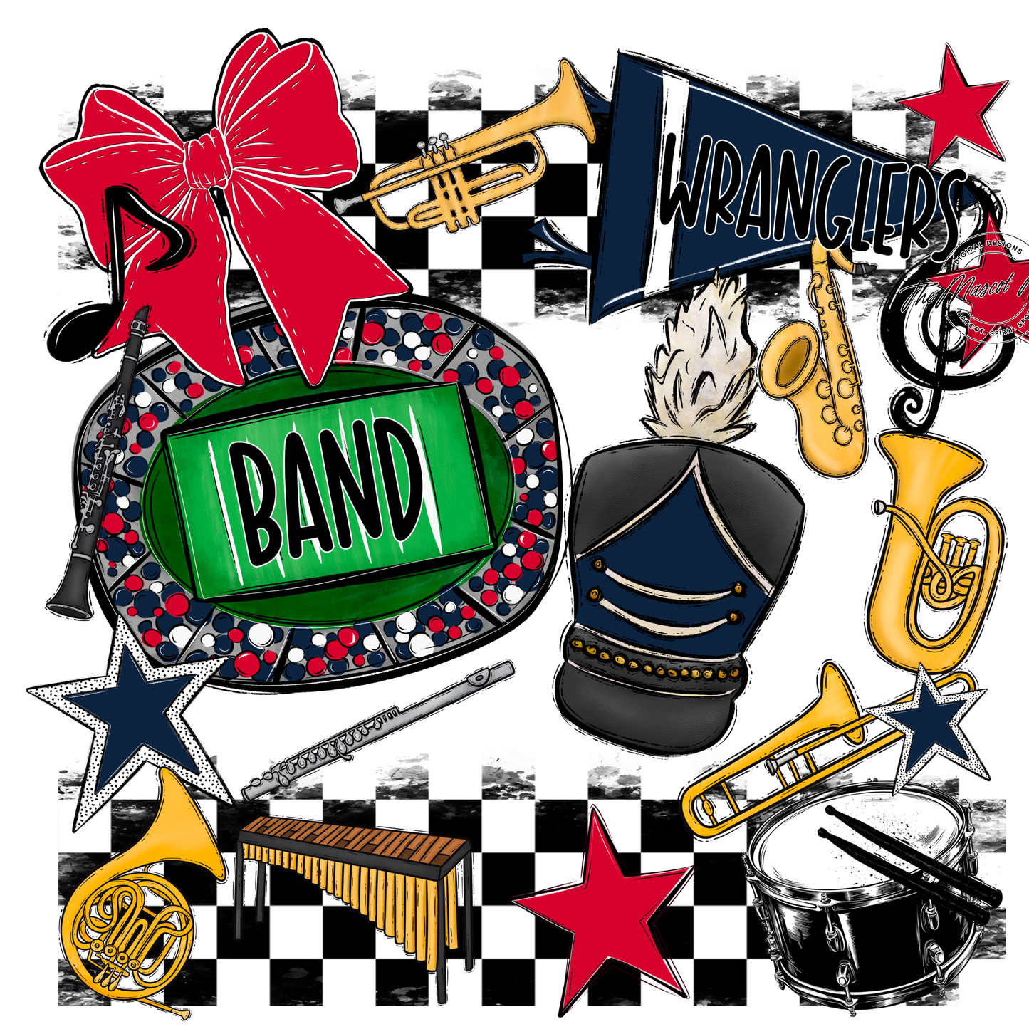Wranglers Checkers Band Spirit Design-Navy-Red