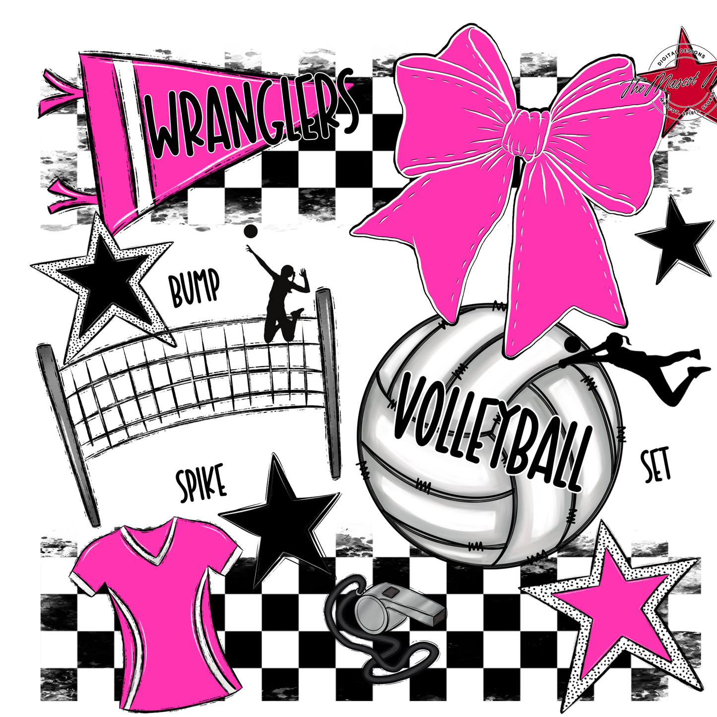 Wranglers Checkers Volleyball Spirit Design-Pink