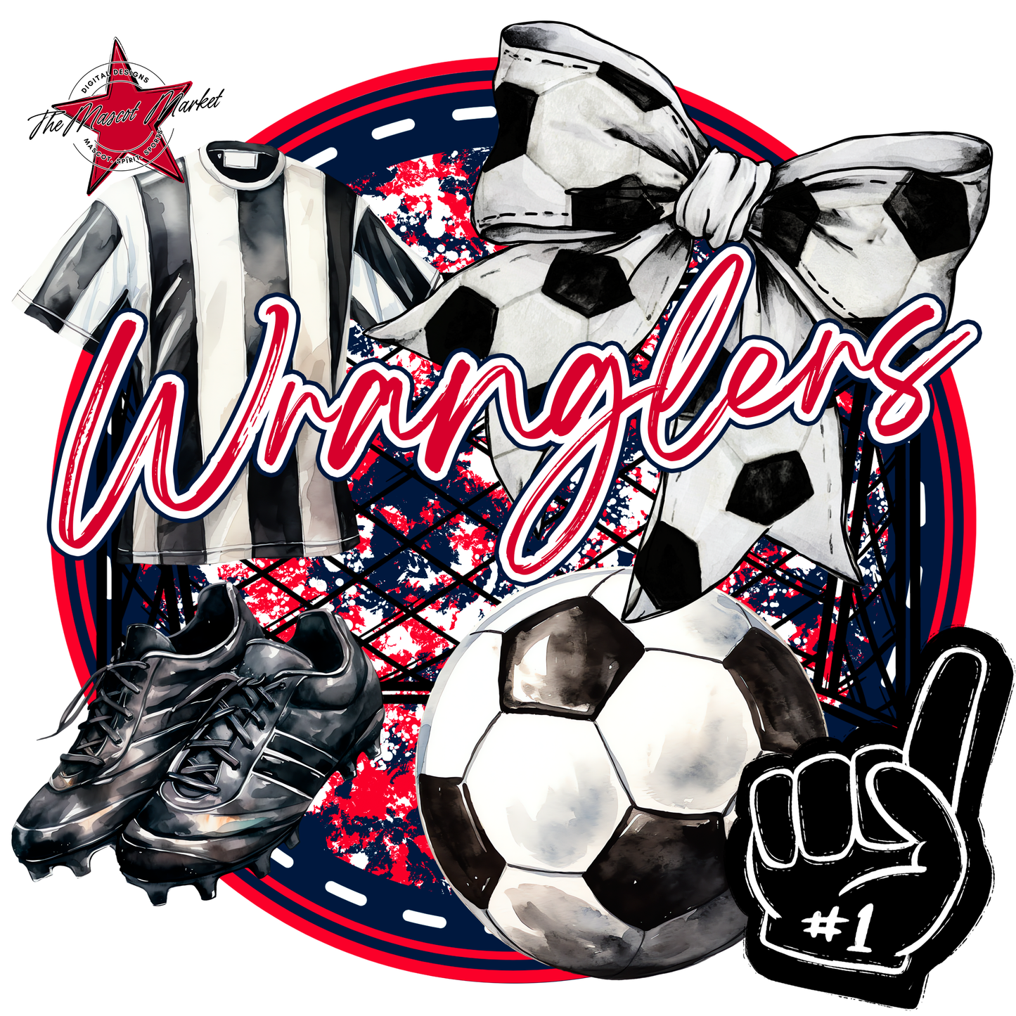 Wranglers Circle Soccer Design-Navy-Red