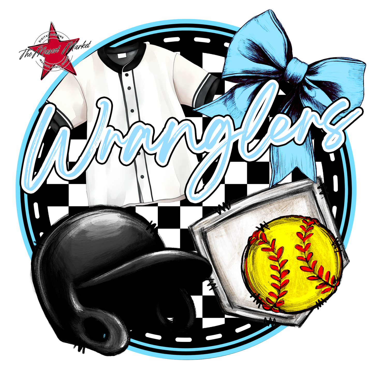 Wranglers Circle Softball Design-Columbia Blue