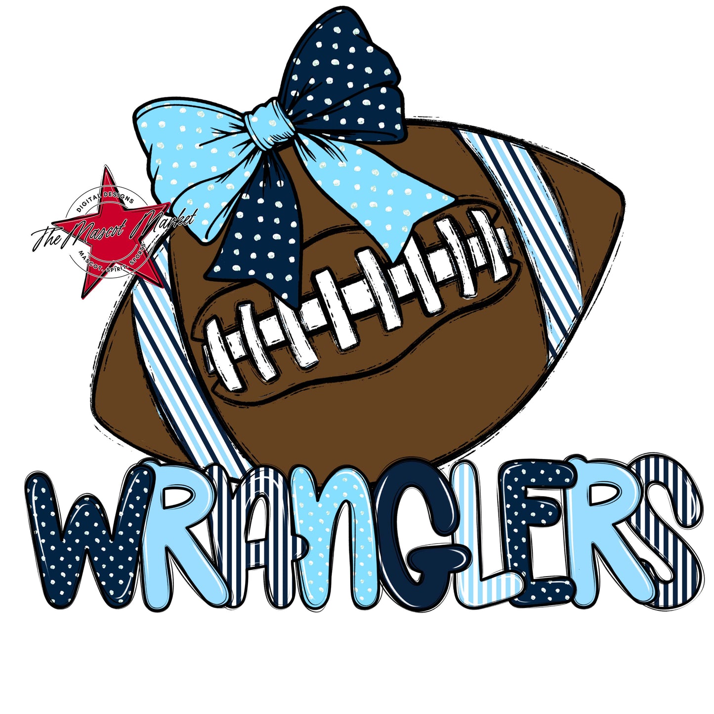 Wranglers Football Spirit Design-Navy & Columbia Blue